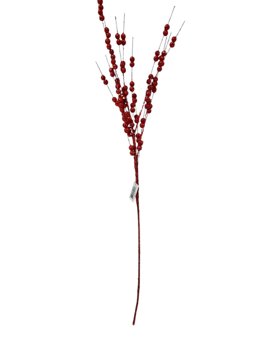 33" Red Glitter Berry Spray