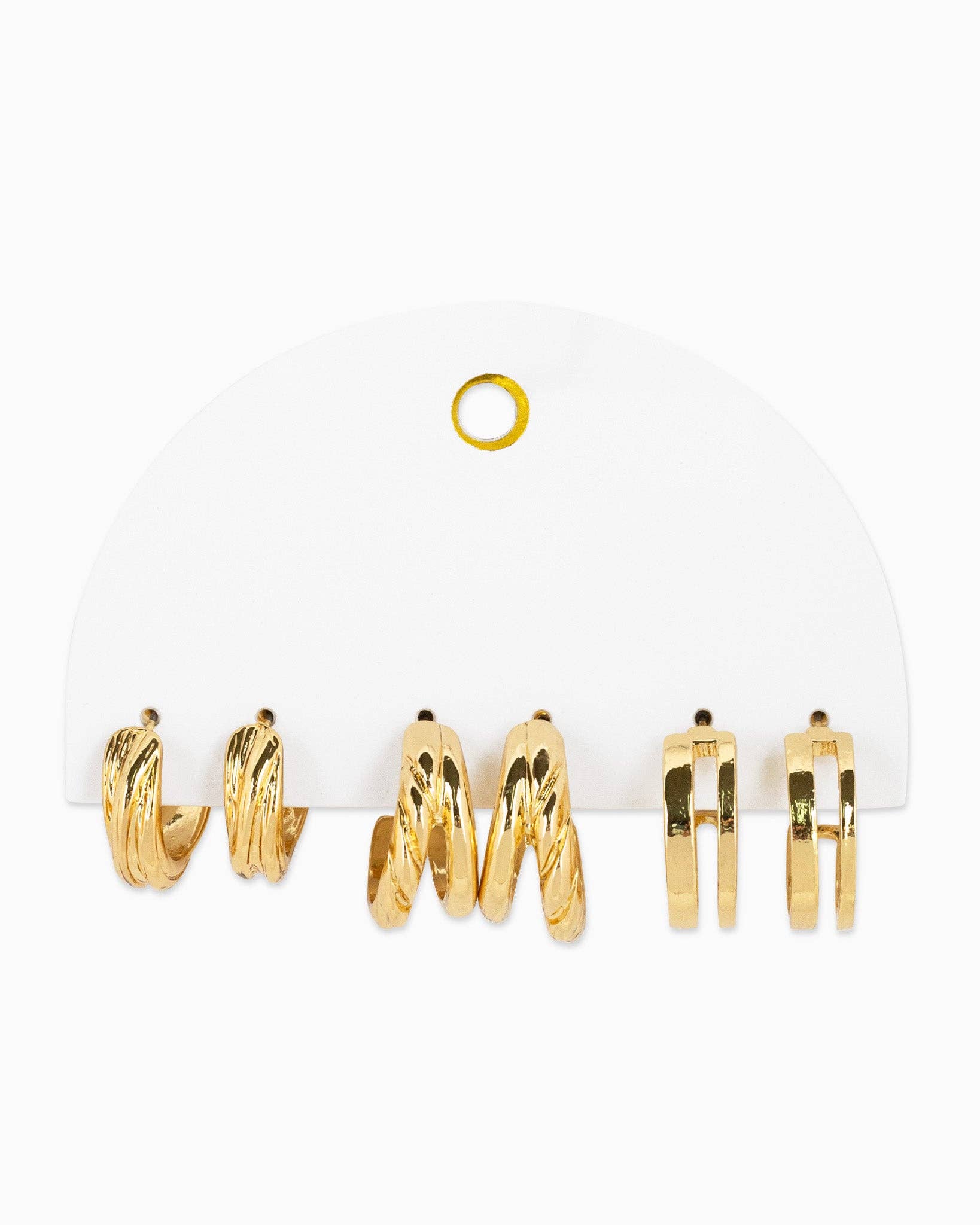 Textured Double Gold Huggie Hoop Set