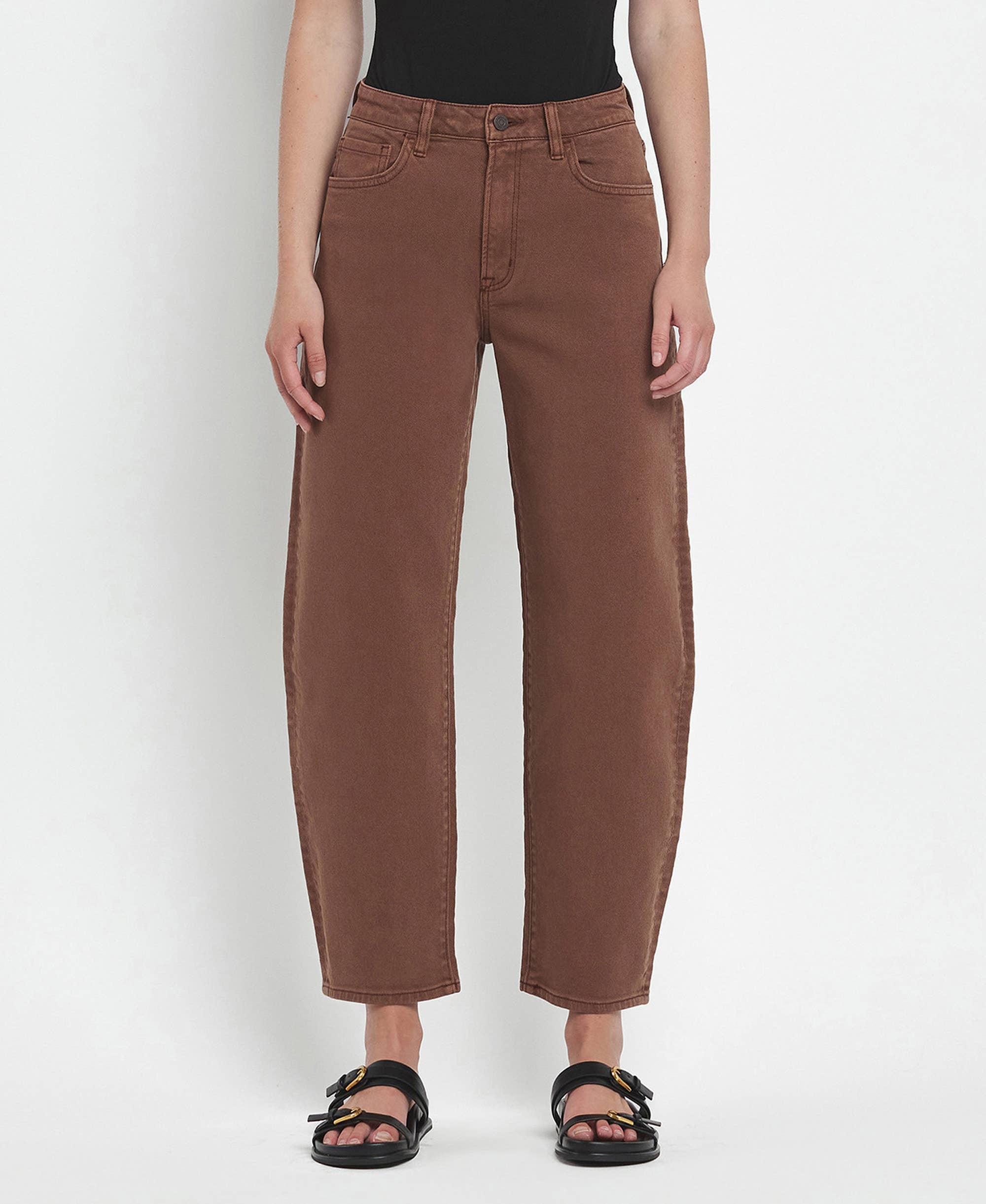 Super High Rise Brown Barrel Jeans