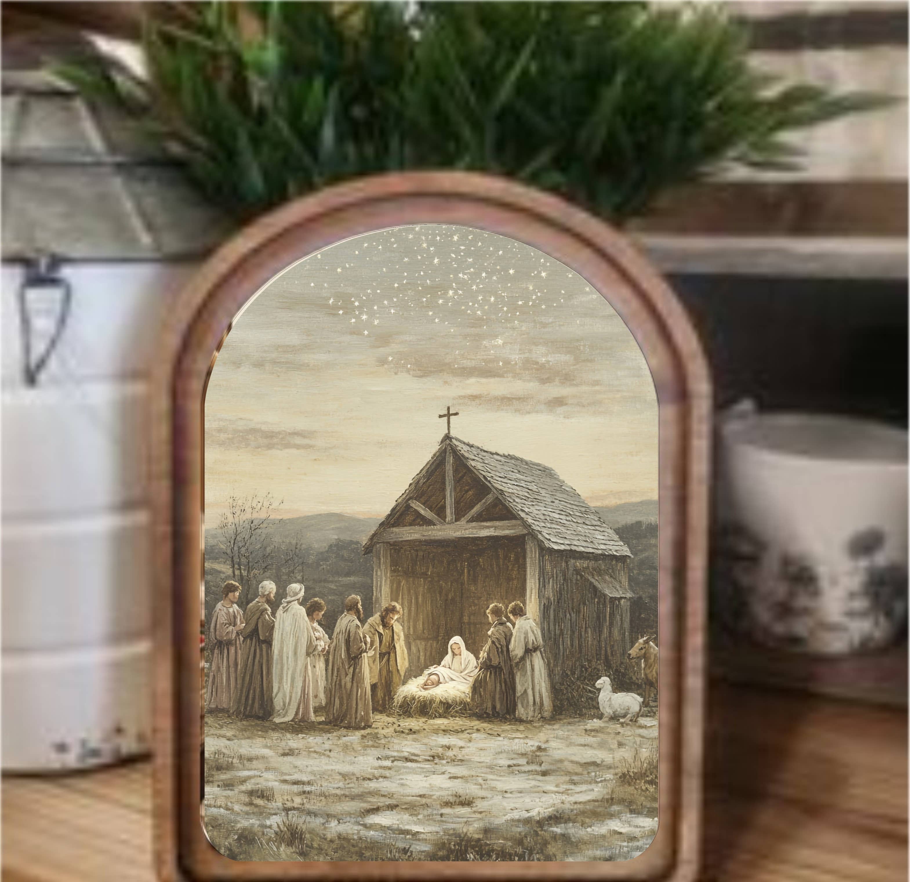 Nativity Scene Framed Art Arch Top