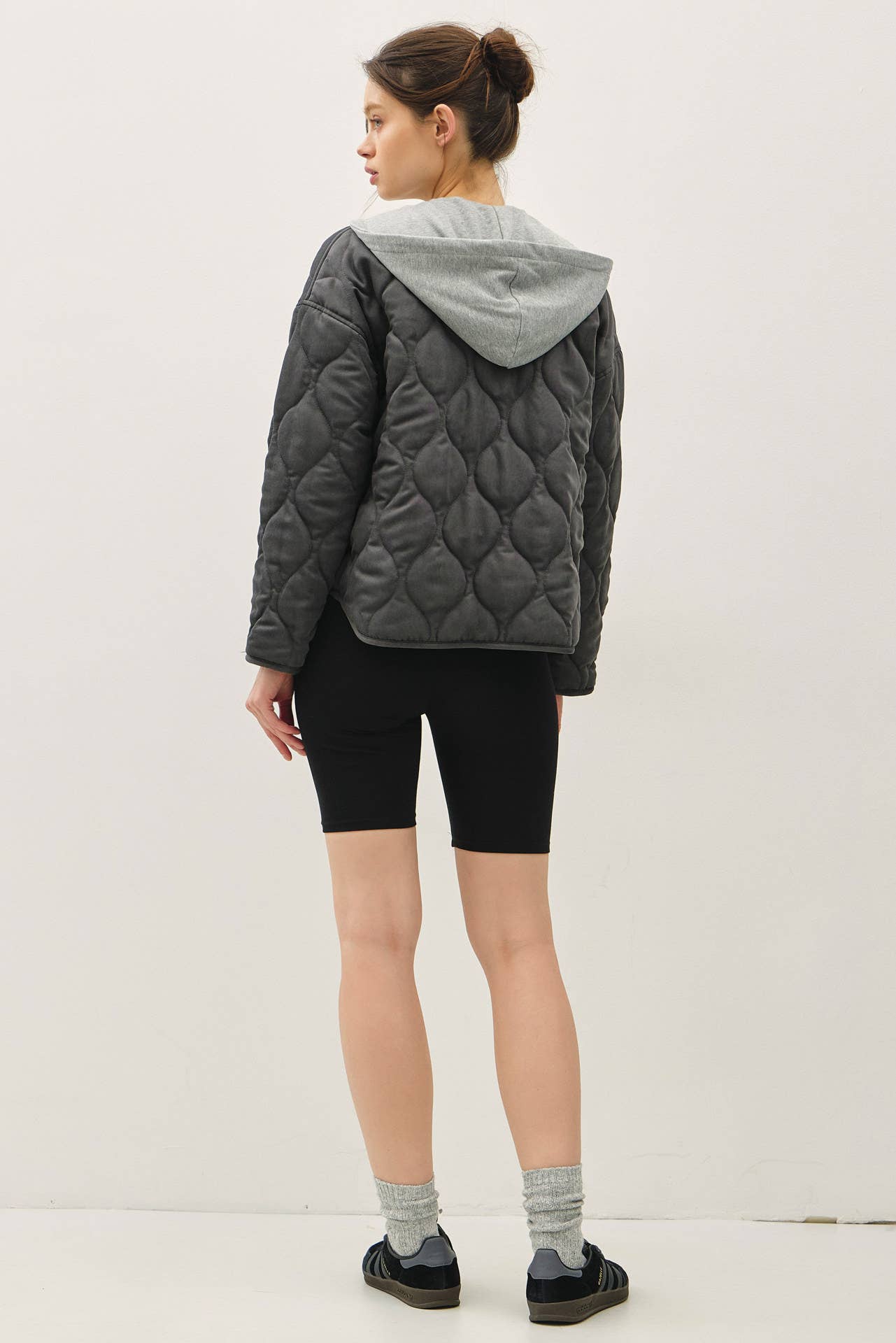 Charcoal Quilted Jacket with Attachable Hood