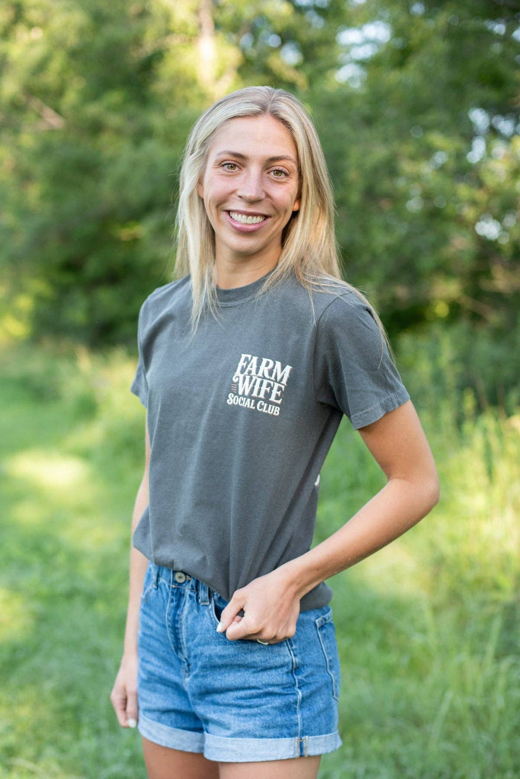 Western 'Farm Wife Social Club' Charcoal Graphic Women's Tee
