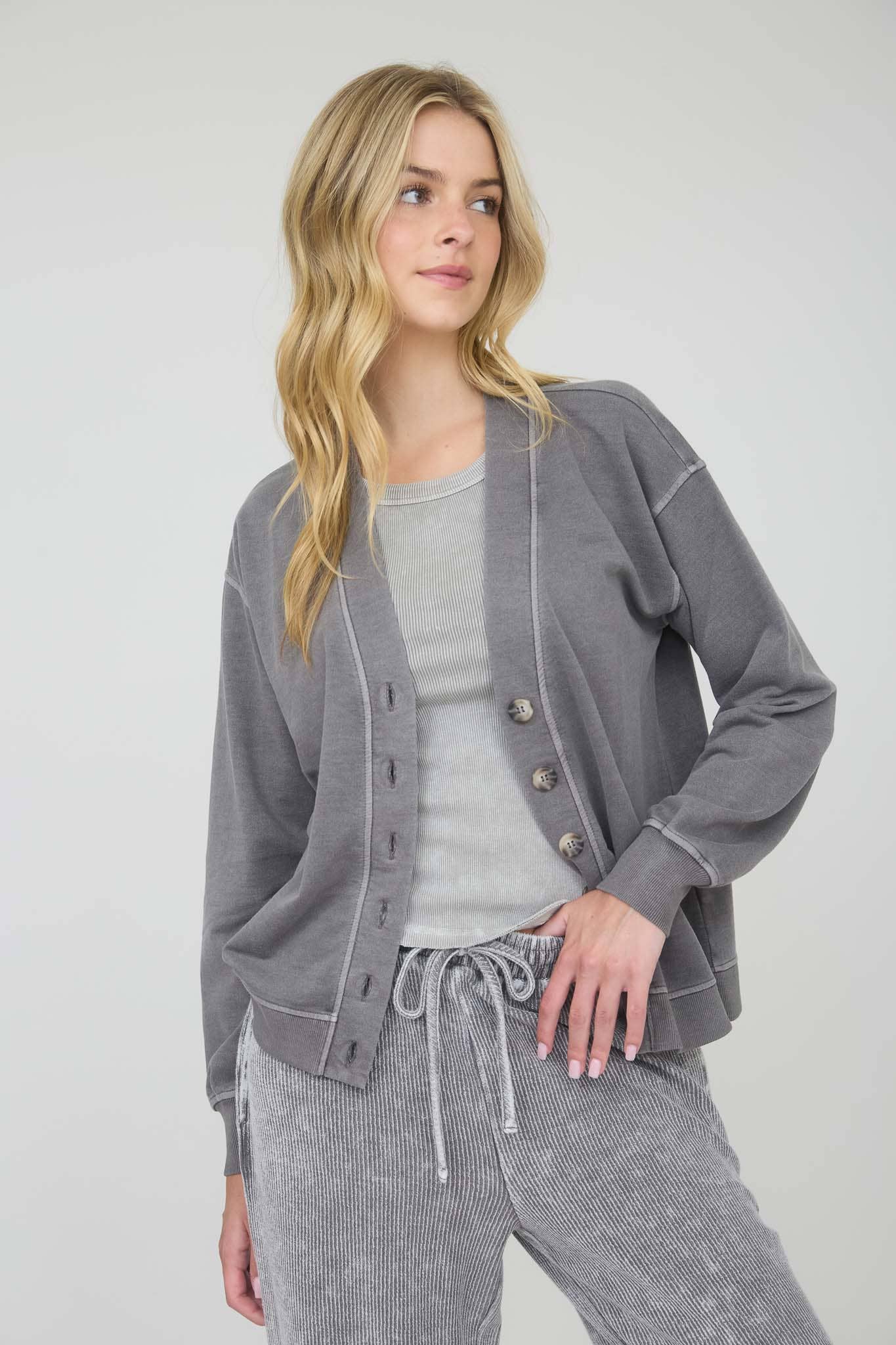 Charcoal Washed Cardigan