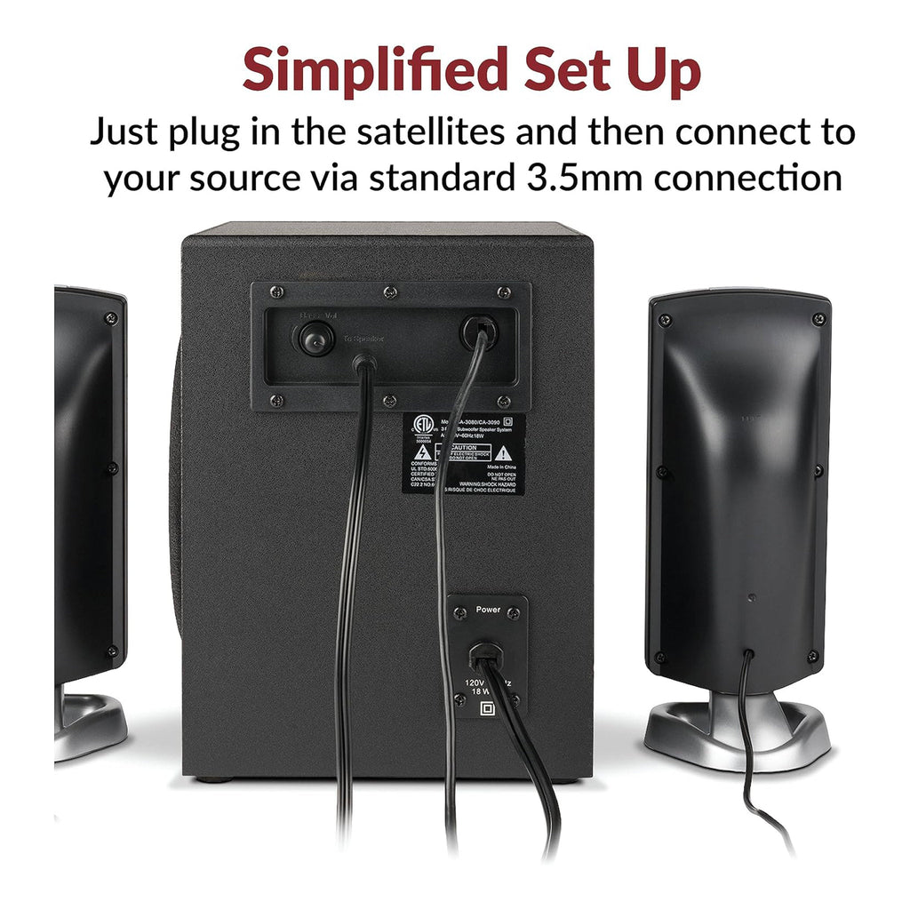 Cyber Acoustics CA-3090 2.1 Powered Speaker System with Control Pod - 18W - Black