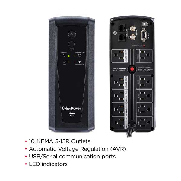 CyberPower 1200VA 720W 10-Outlet AVR UPS System (CP1200AVR)