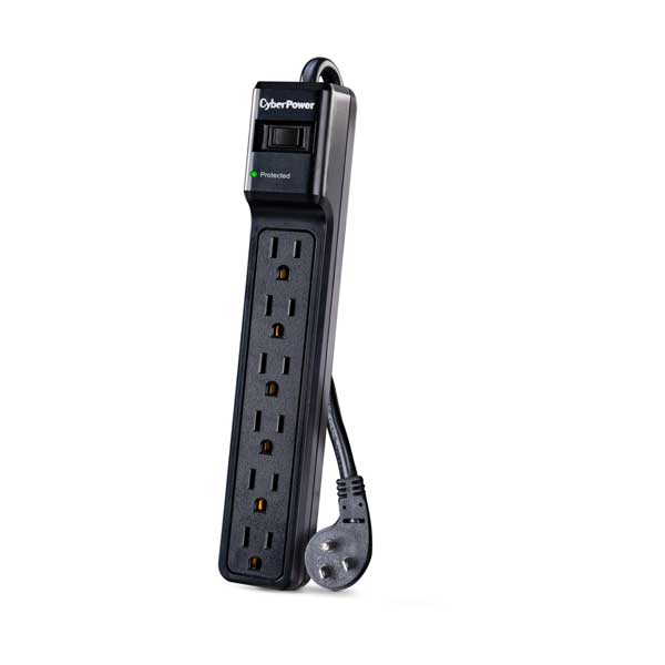 CyberPower 4ft 6-Outlet Surge Protector with Right Angle Plug - Black (B604BK)