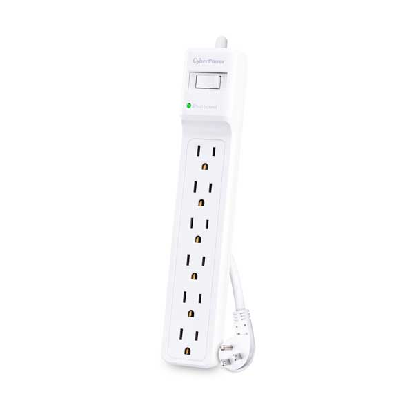CyberPower 4ft 6-Outlet Surge Protector with Right Angle Plug - White (B604)