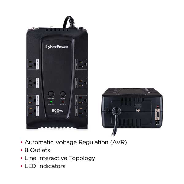 CyberPower 800VA 450W 8-Outlet AVR UPS System (CP800AVR)