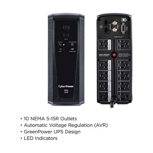 CyberPower 900VA 560W 10-Outlet AVR Series UPS (CP900AVR)