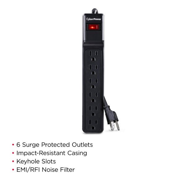 CyberPower CSB6012 Essential Surge Protector, 1200J, 6 Outlets, 12ft Cord