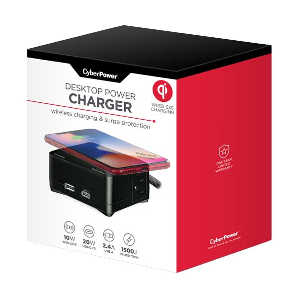 CyberPower Dual-Port Qi Desktop Charger with 5ft Cord - Black (P205UCPDQB)
