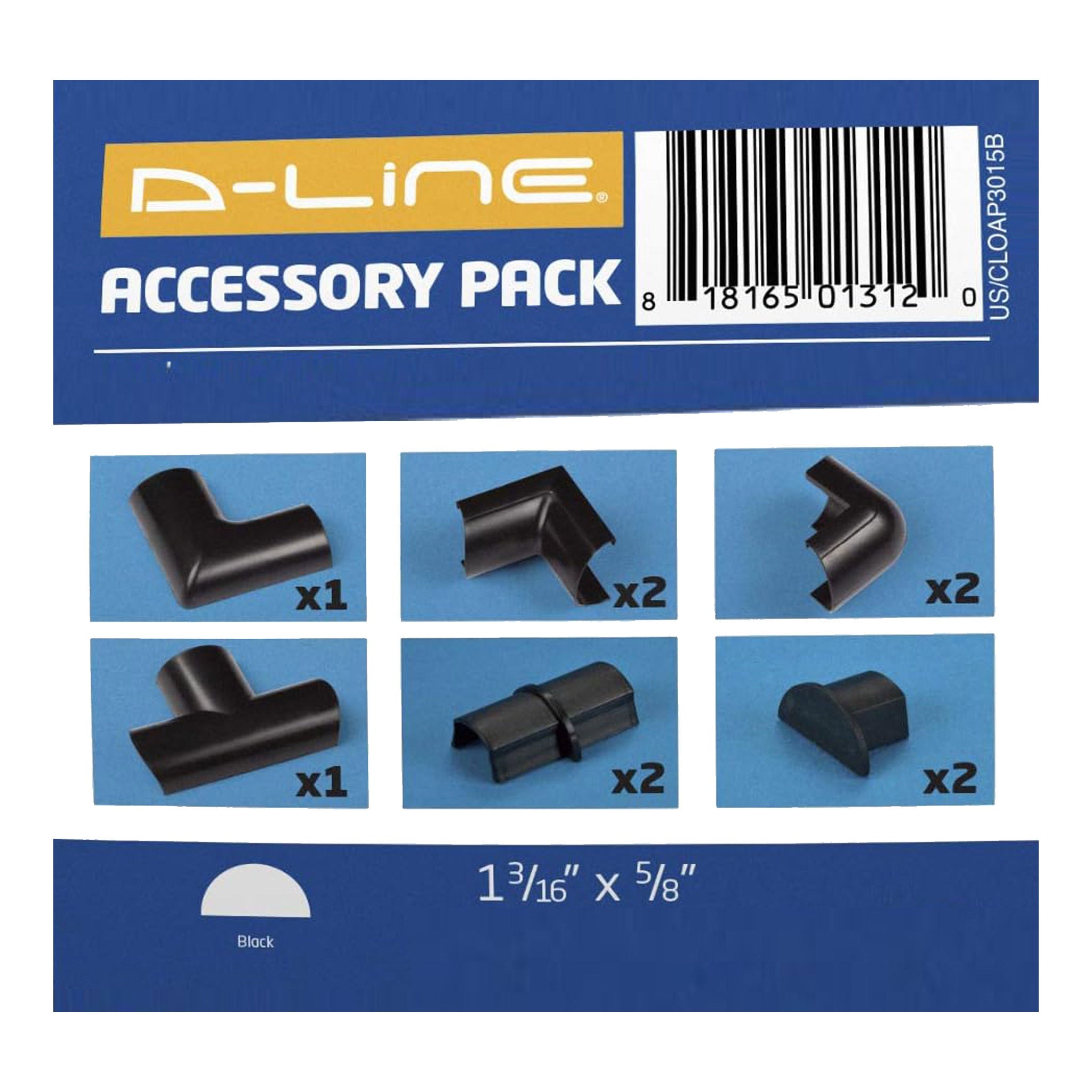 D-Line US/CLOAP3015B 10-Piece Mini Cable Raceway Accessory Multipack - Black