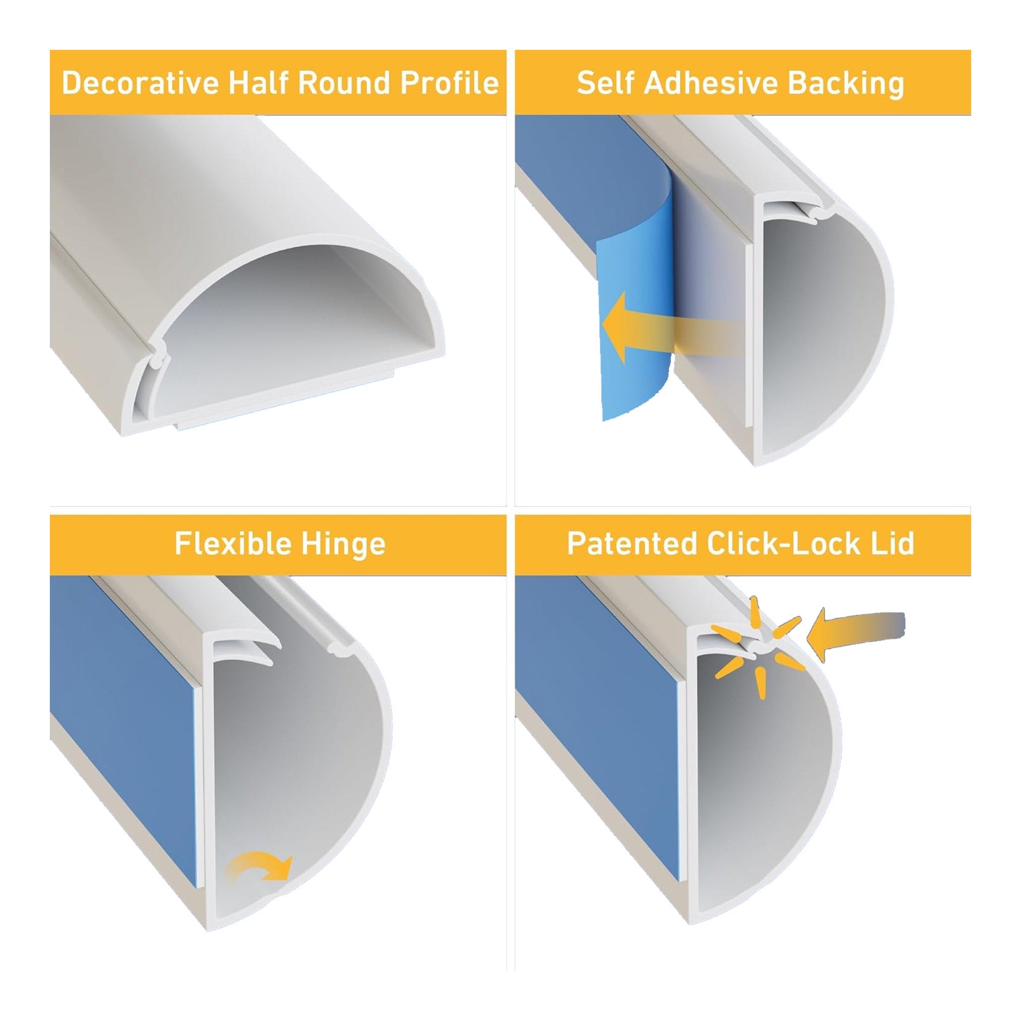 D-Line US/D23015W 6.56ft Half Round Mini Cable Raceway - White