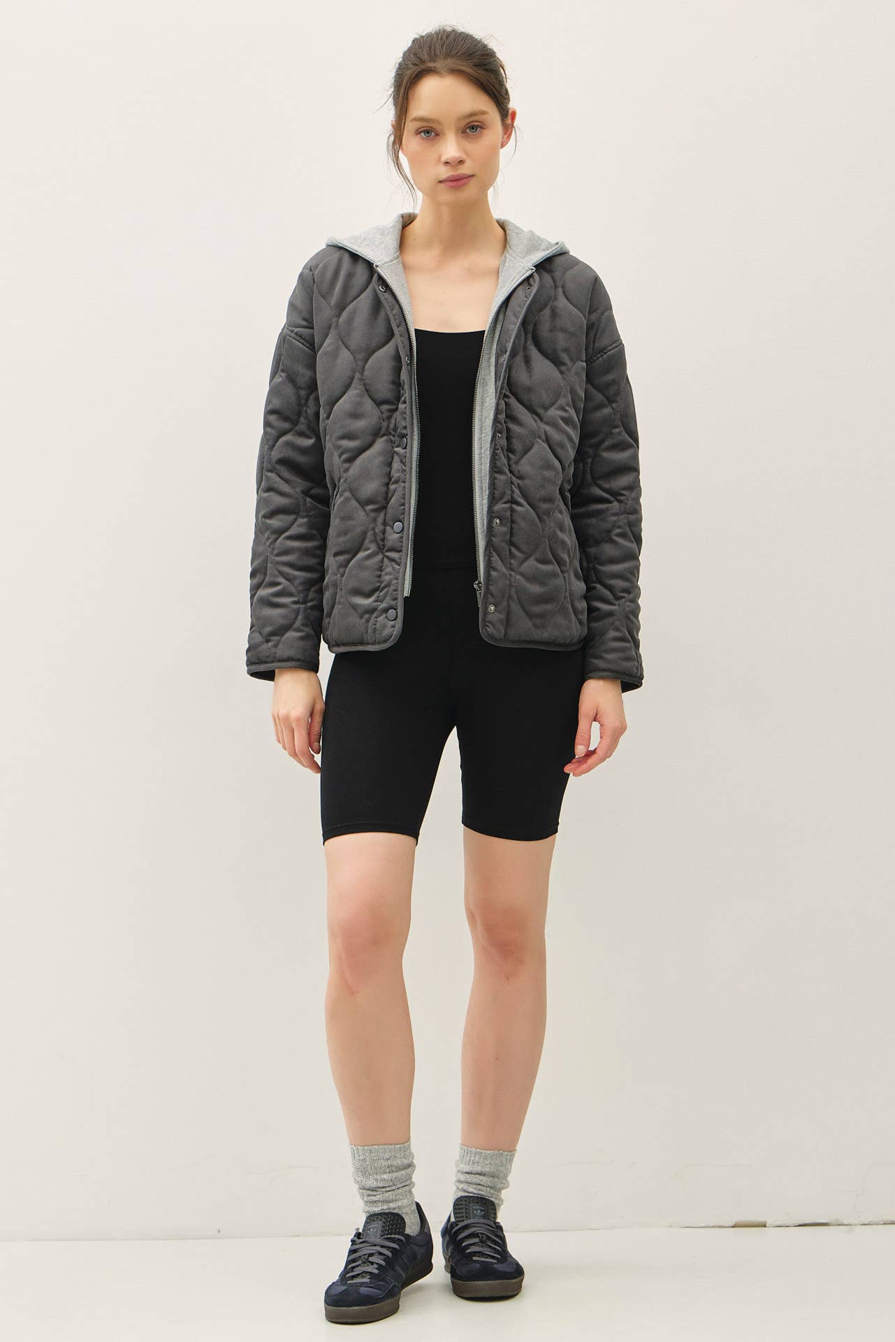 Charcoal Quilted Jacket with Attachable Hood
