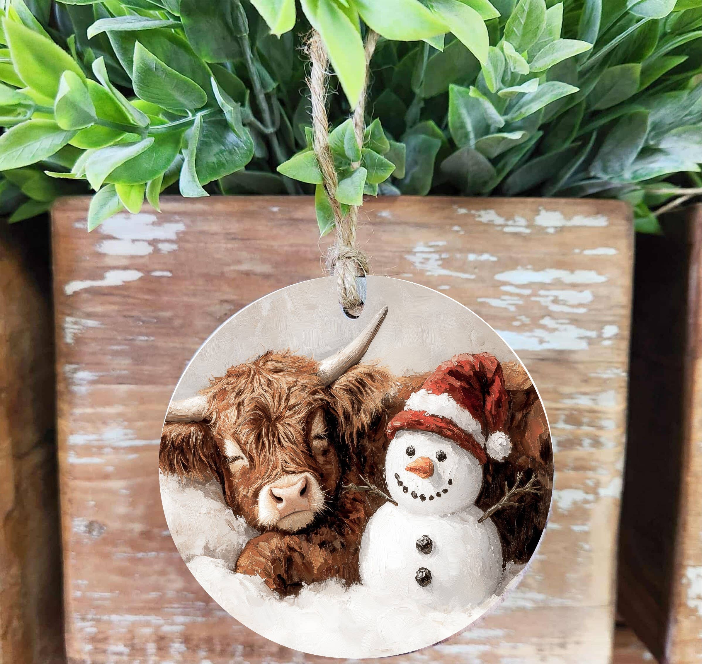 Highland Snowman Wood Ornament