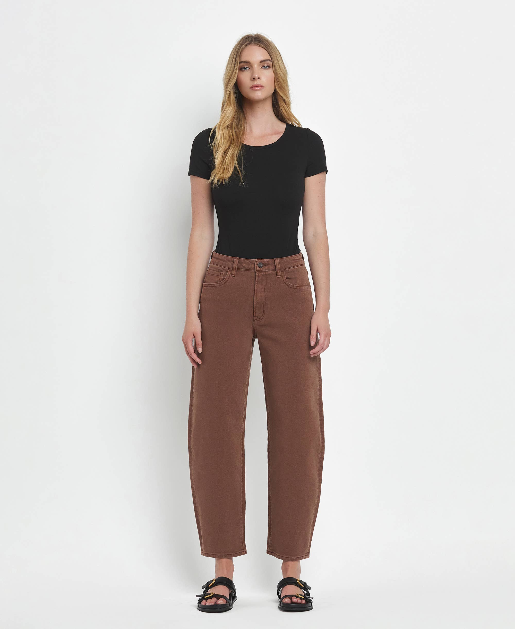 Super High Rise Brown Barrel Jeans