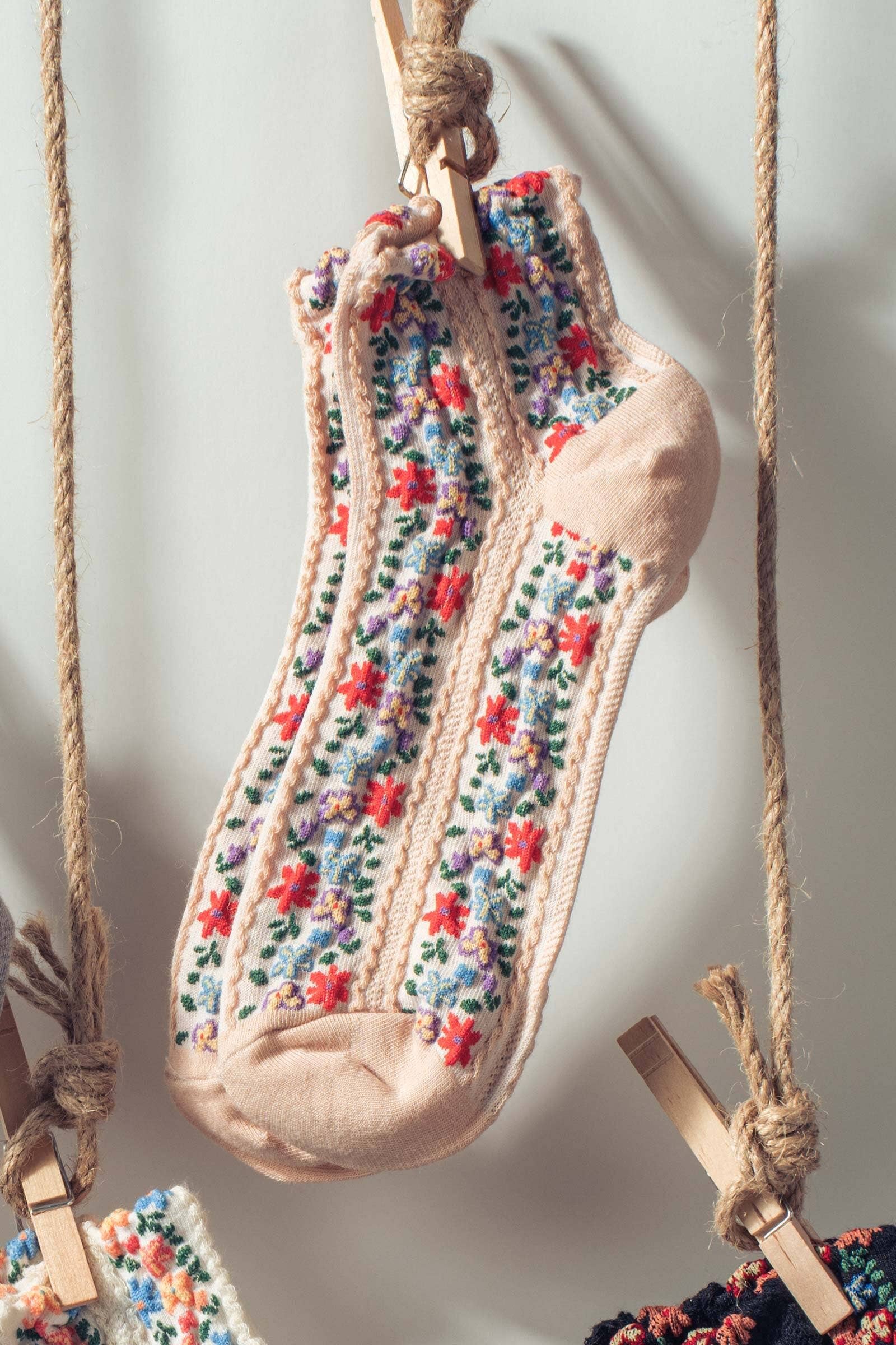 Vintage Floral Embroidered Socks