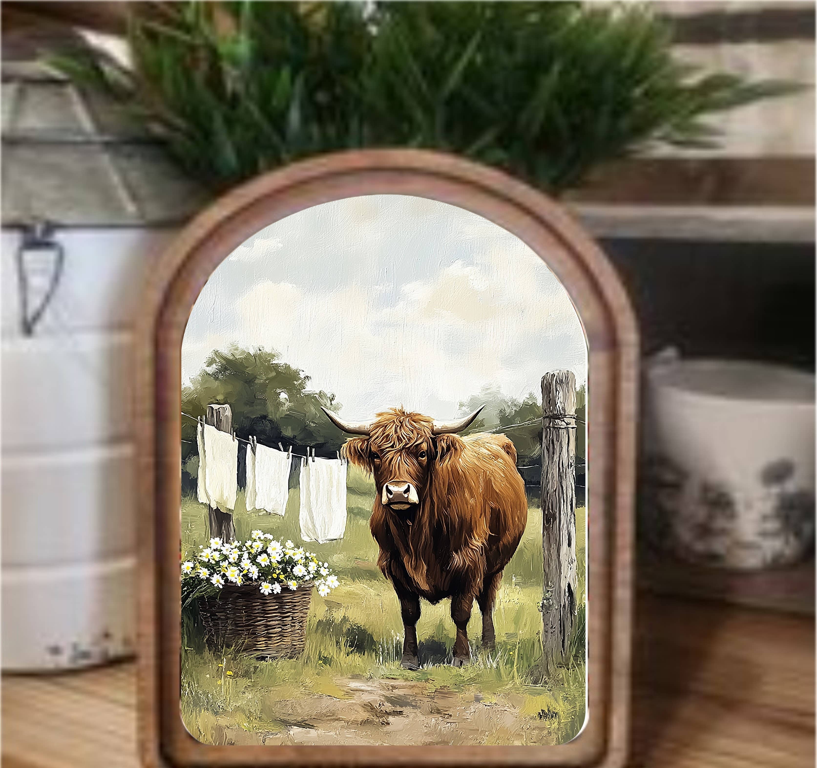 Highland Laundry Framed Art Arch Top