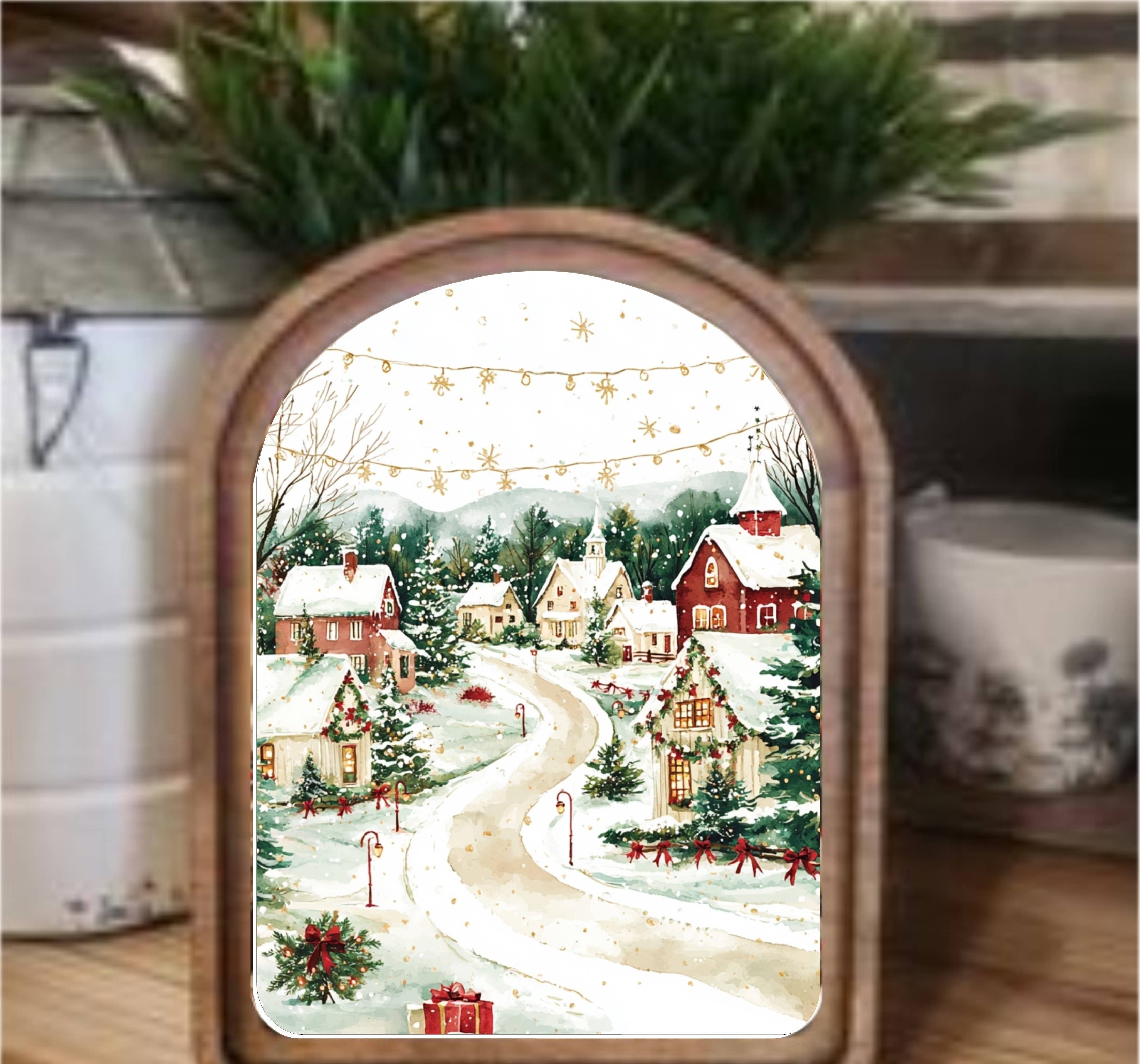 Christmas Village Framed Art Arch Top