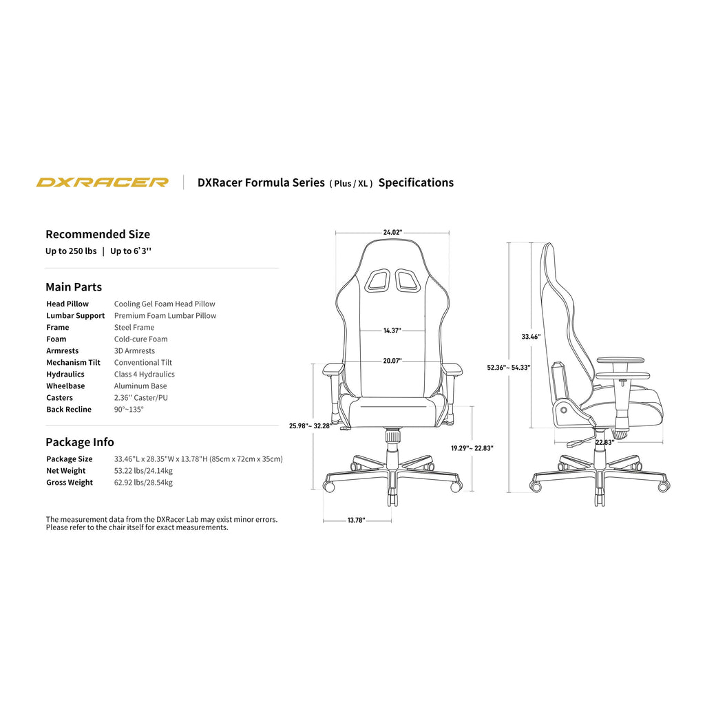 DXRacer Formula Series Black & White Leatherette Ergonomic XL Gaming Chair - GC/XLFH08LTC/NW
