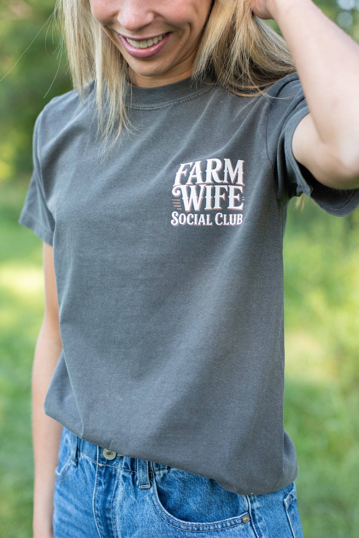 Western 'Farm Wife Social Club' Charcoal Graphic Women's Tee