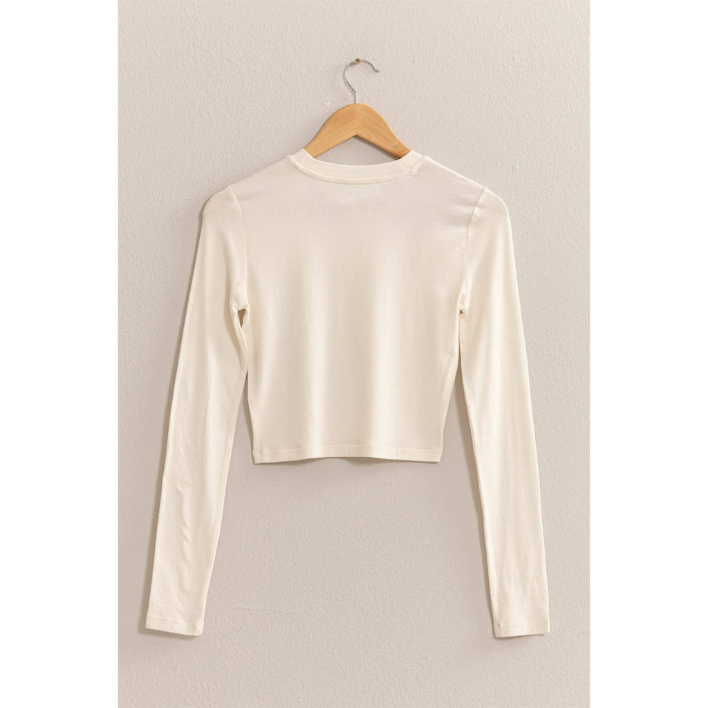 Cream Cropped Long Sleeve Tee