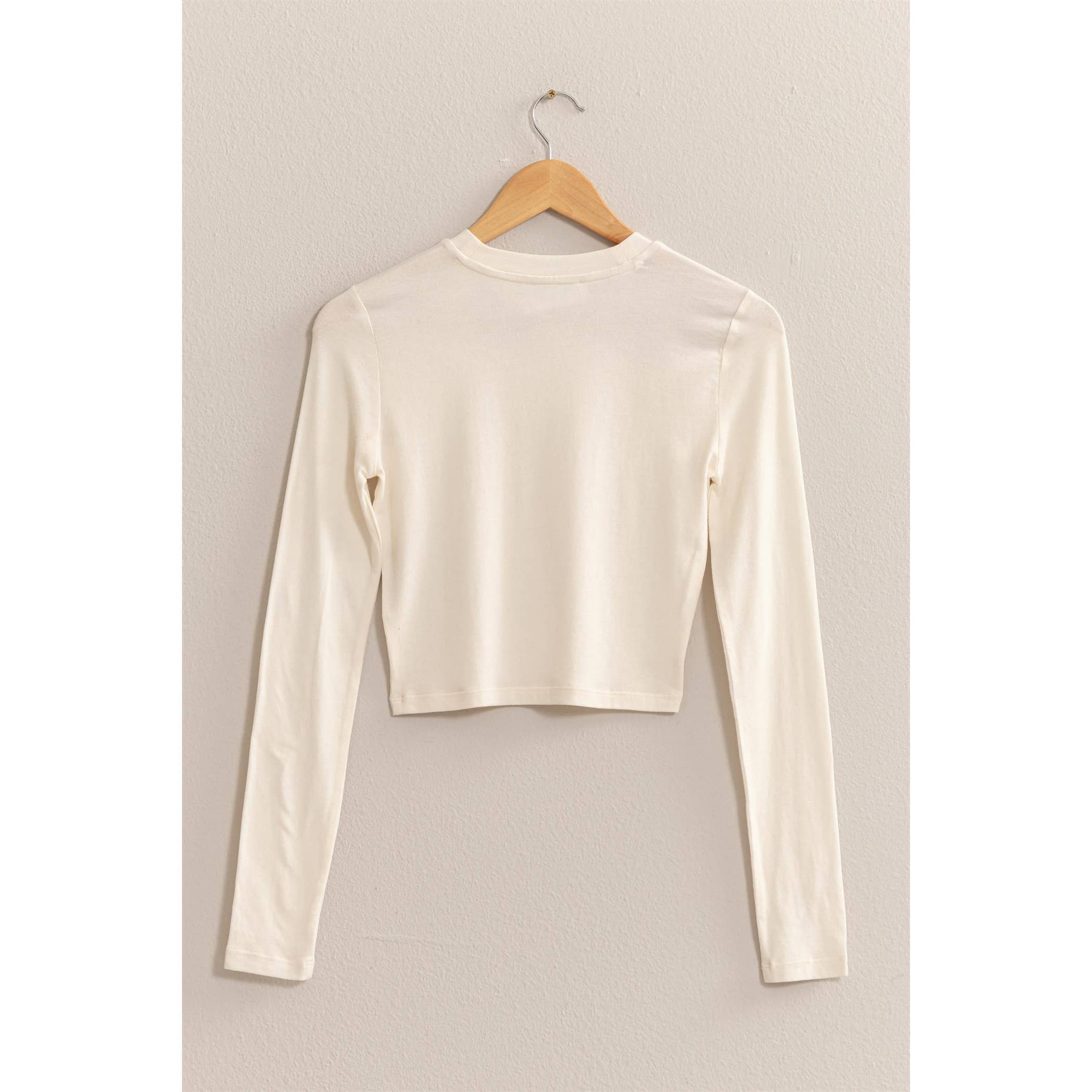Cream Cropped Long Sleeve Tee