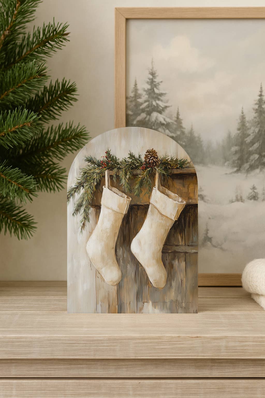 Neutral Christmas Stockings Arch