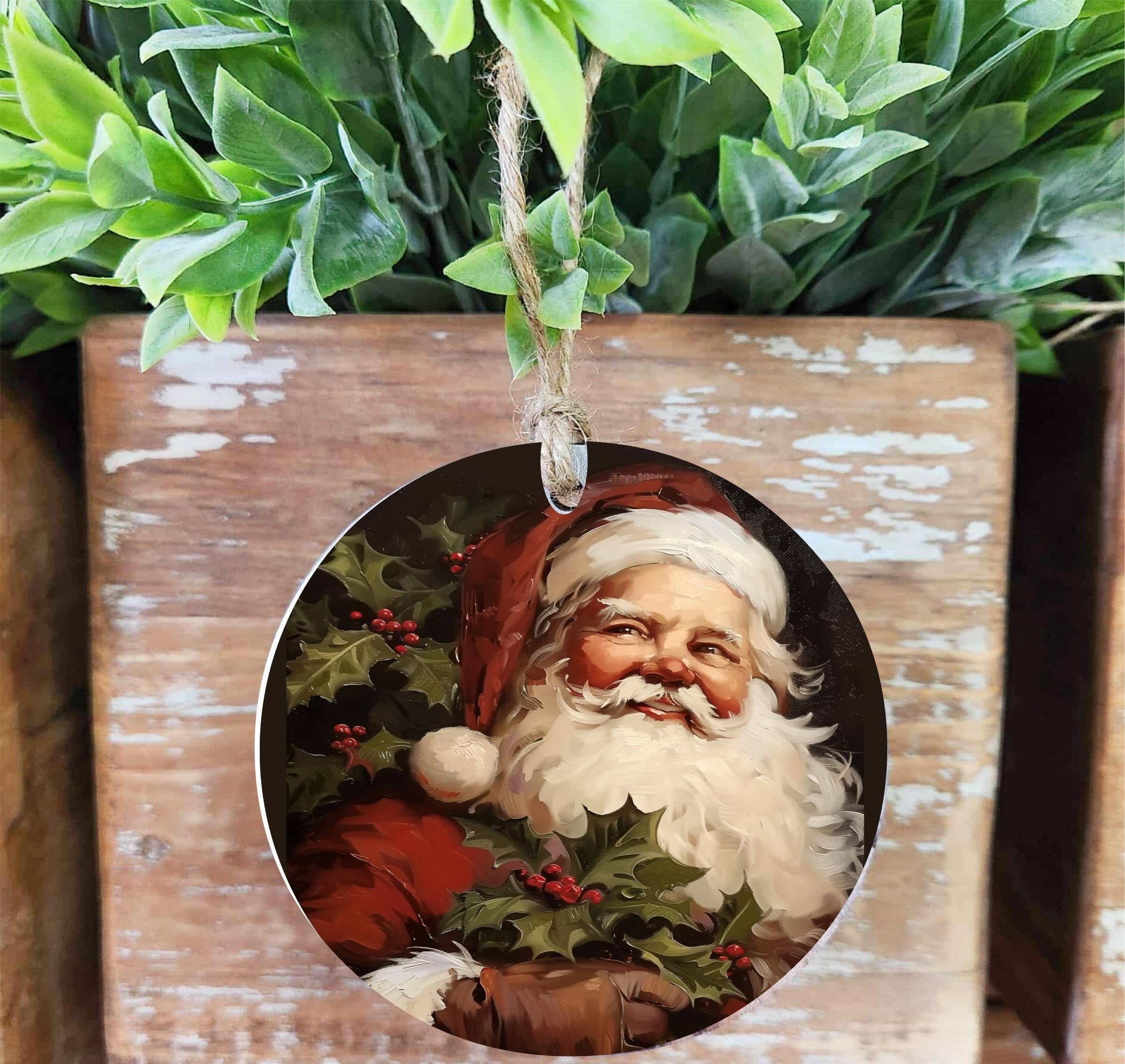 Vintage Santa Wood Ornament