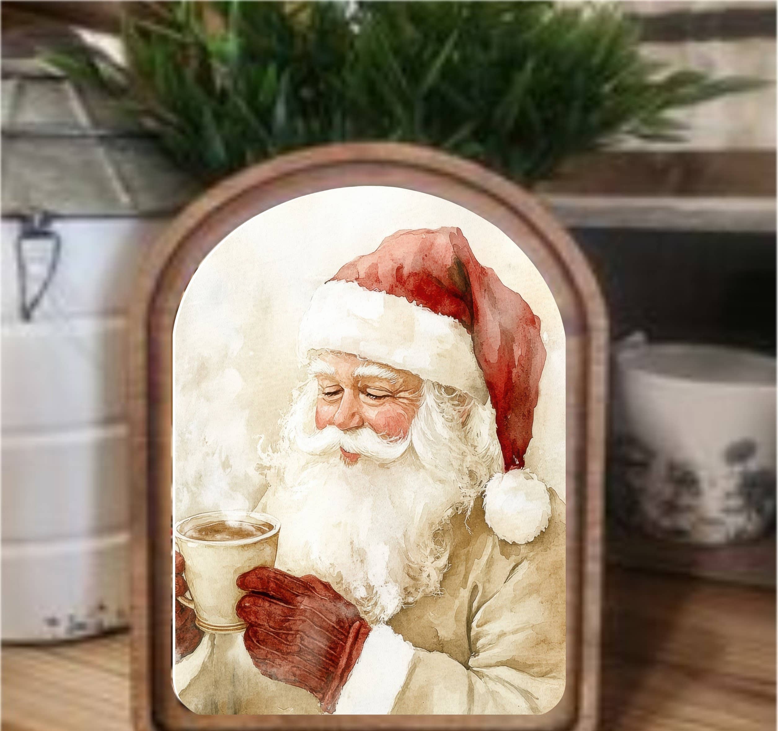 Cocoa Santa Framed Art Arch Top