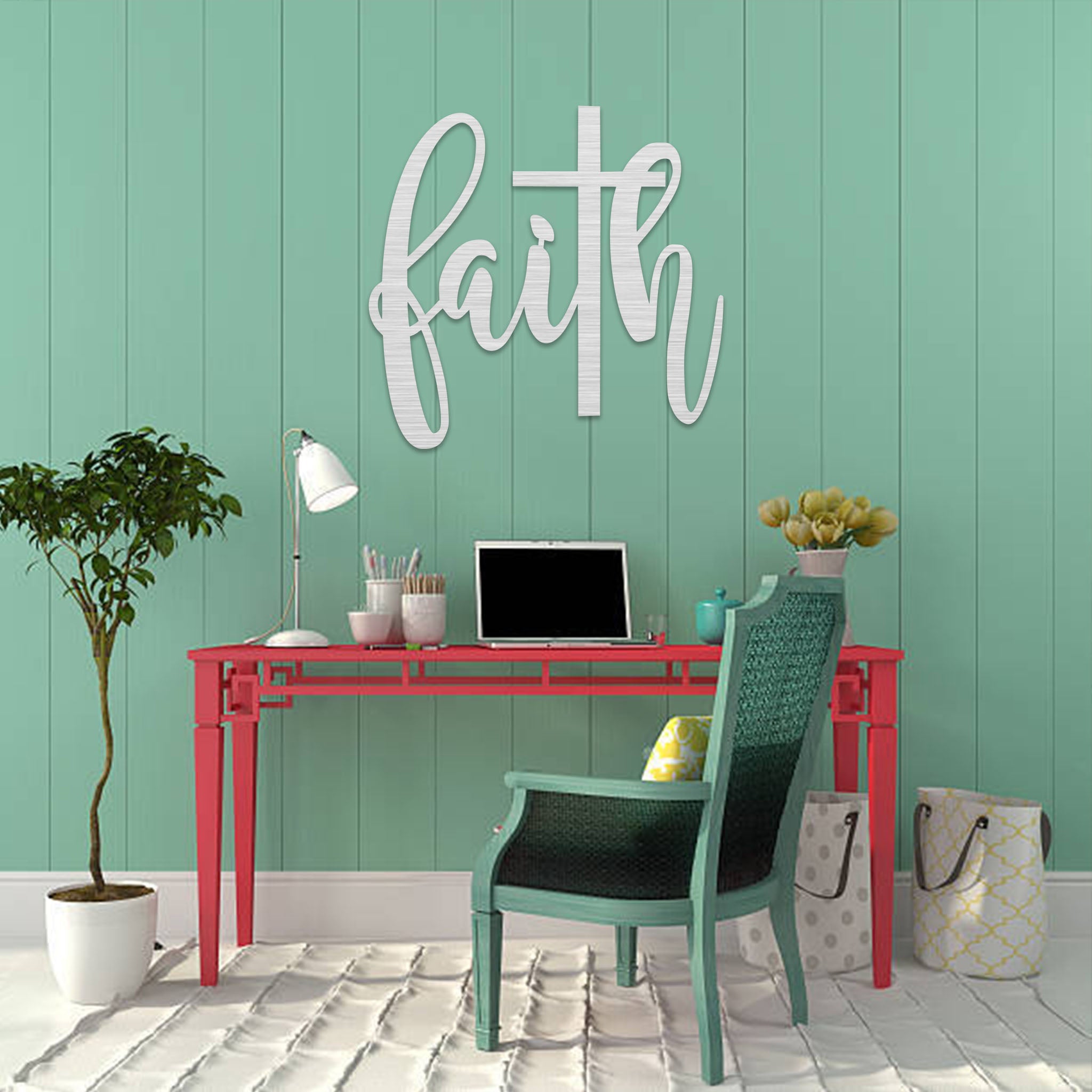 Faith Cross Script - Metal Wall Art