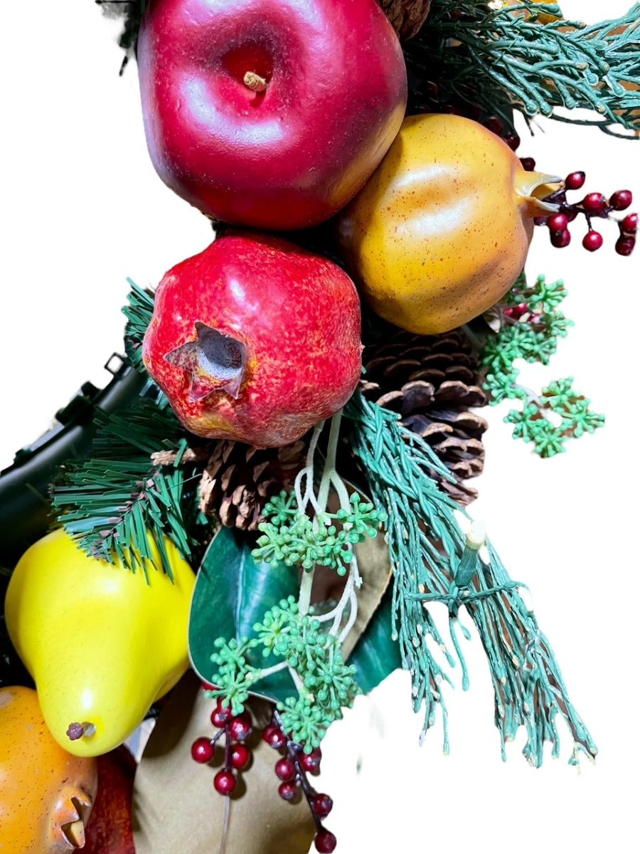 24" Christmas Decorated Wreath- Bostonian with Battery Operated Lights