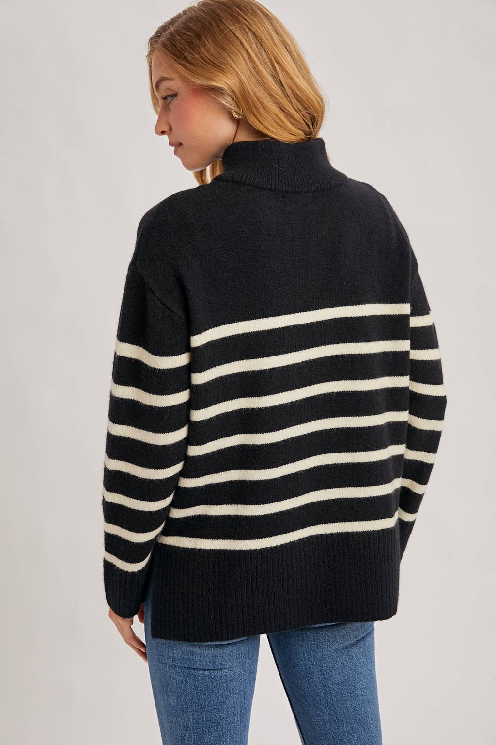 Quarter Zip Up Stripe Sweater