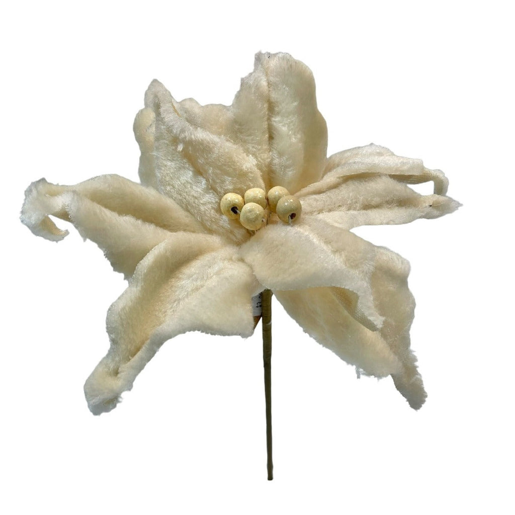 6 Cream Felt Poinsettia Stems