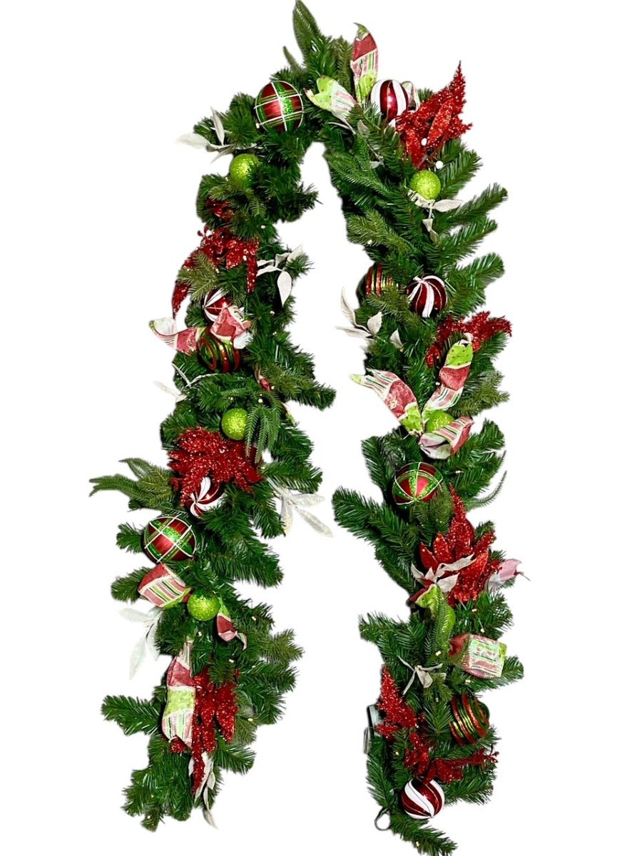 9' Decorated Christmas Garland - Festive Whimsy with Battery Operated Lights