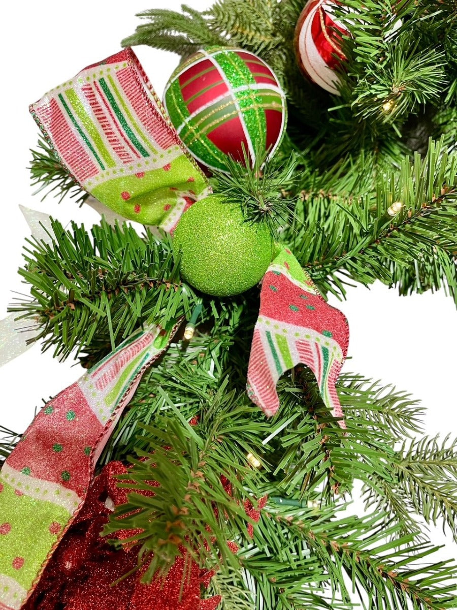 9' Decorated Christmas Garland - Festive Whimsy with Battery Operated Lights