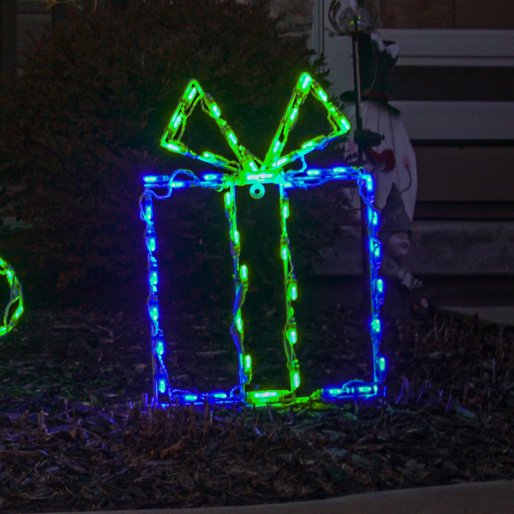 LED Gift Box - Blue box/Green bow