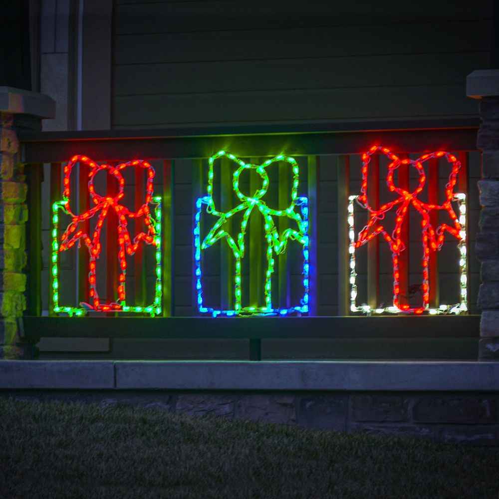 LED Gift Box - Blue with Green Bow