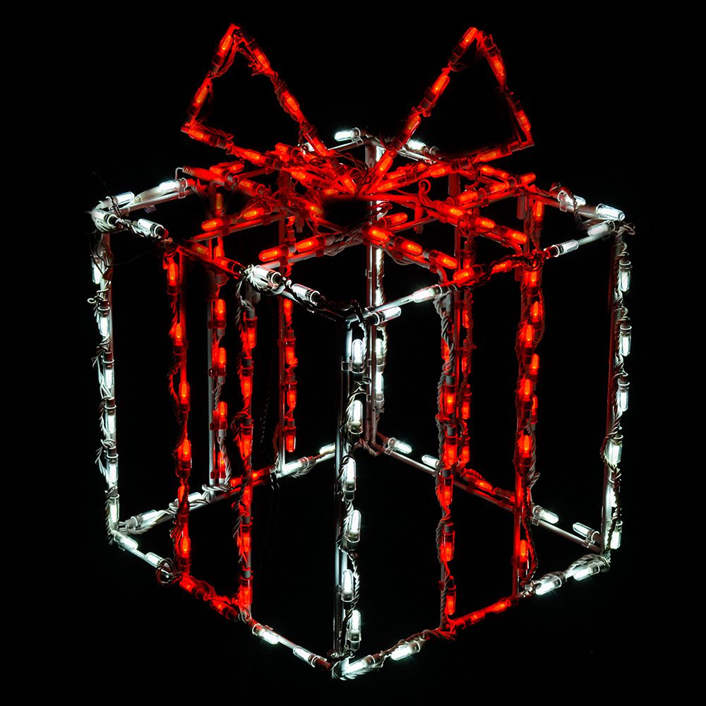 LED 3D Gift Box White Box Red Bow
