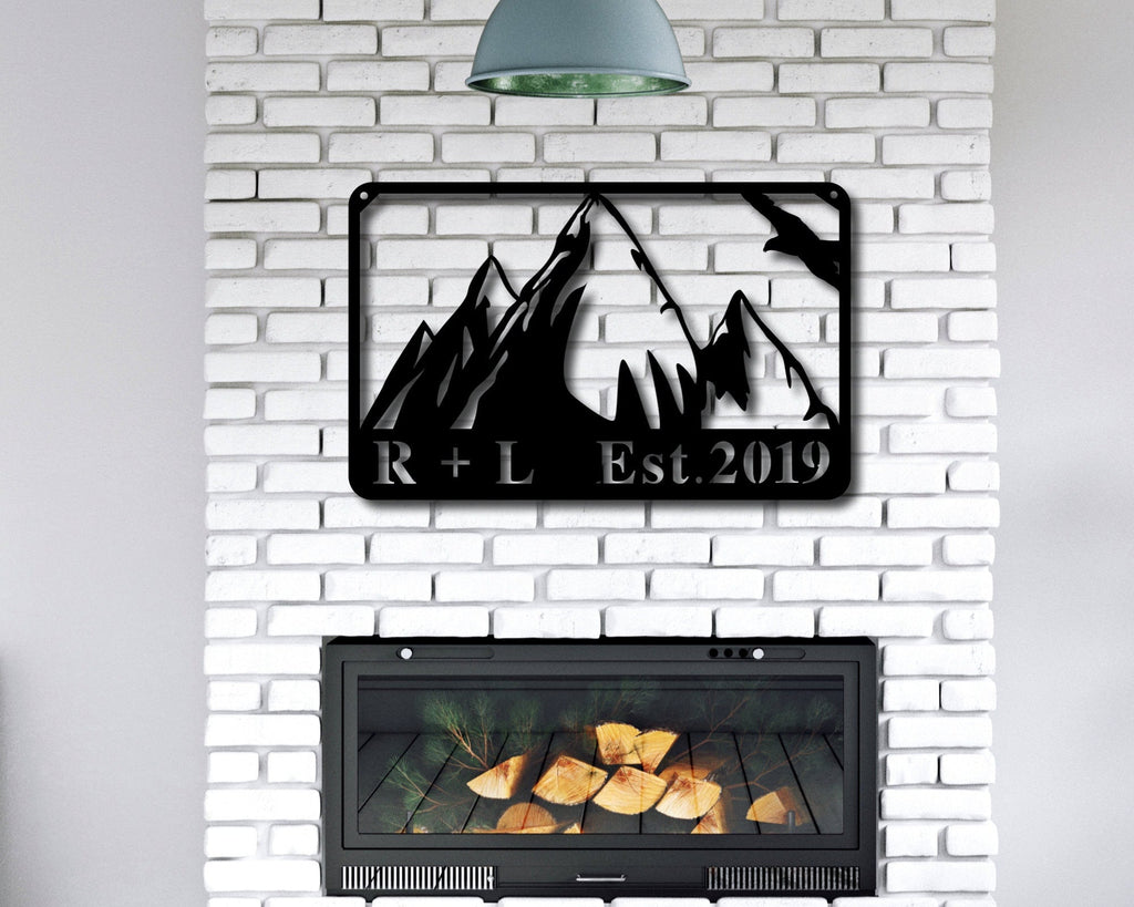 Personalized Metal Family Name Signs Outdoor, Mountain Wall Art, Last Name Metal Sign, Mountain Range, Outdoors Metal Wall Decor, Porch Sign