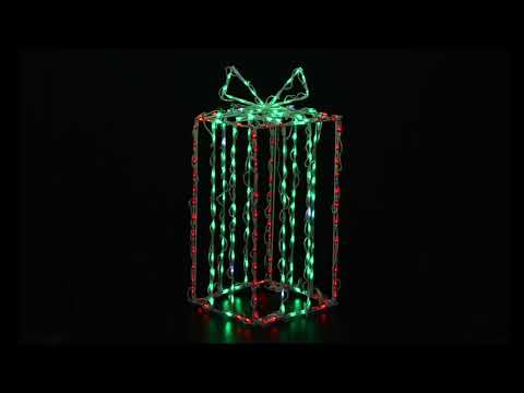 3D Gift Box 37", Red with Green Bow - Twinkle