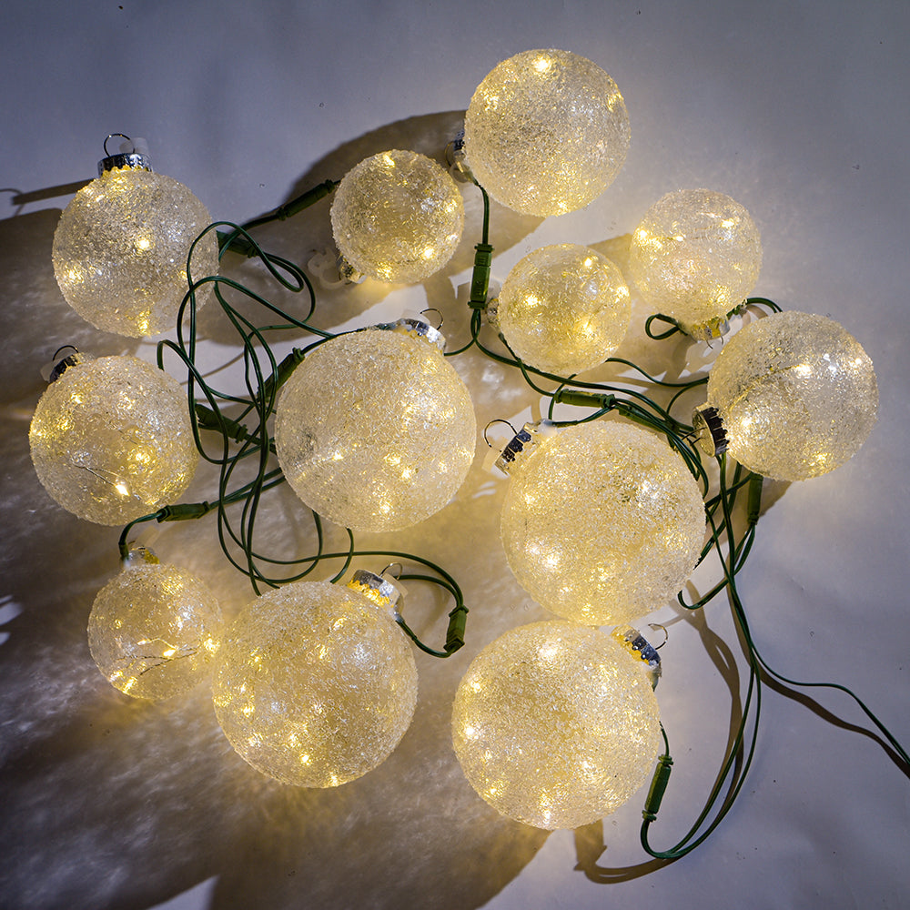 Warm White Icy Crystal Ball S/12  3"  4" & 5"  AC Powered