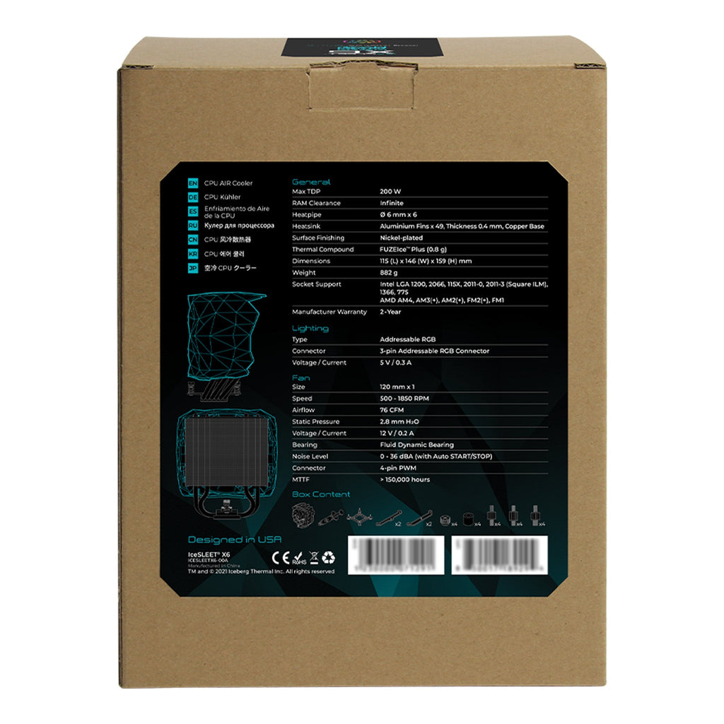 Iceberg Thermal ICESLEETX6-00A 6-Heat Pipe 120mm PWM ARGB Intel/AMD High Performance CPU Cooler