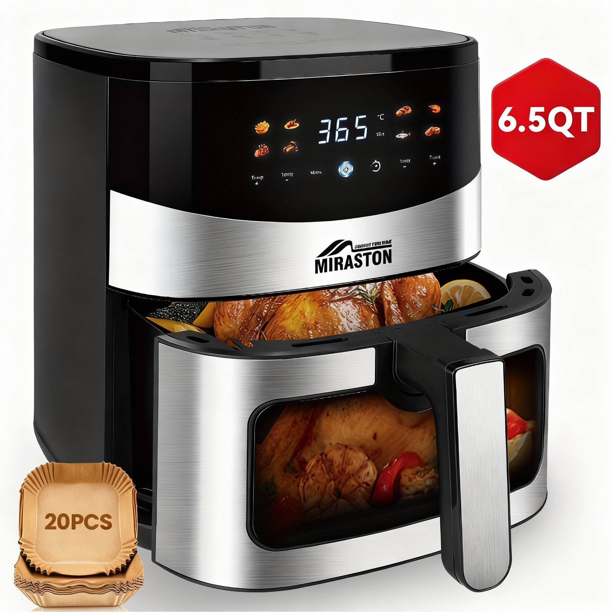 6.5QT Digital Air Fryer with Window & Touch Screen – Stainless Steel