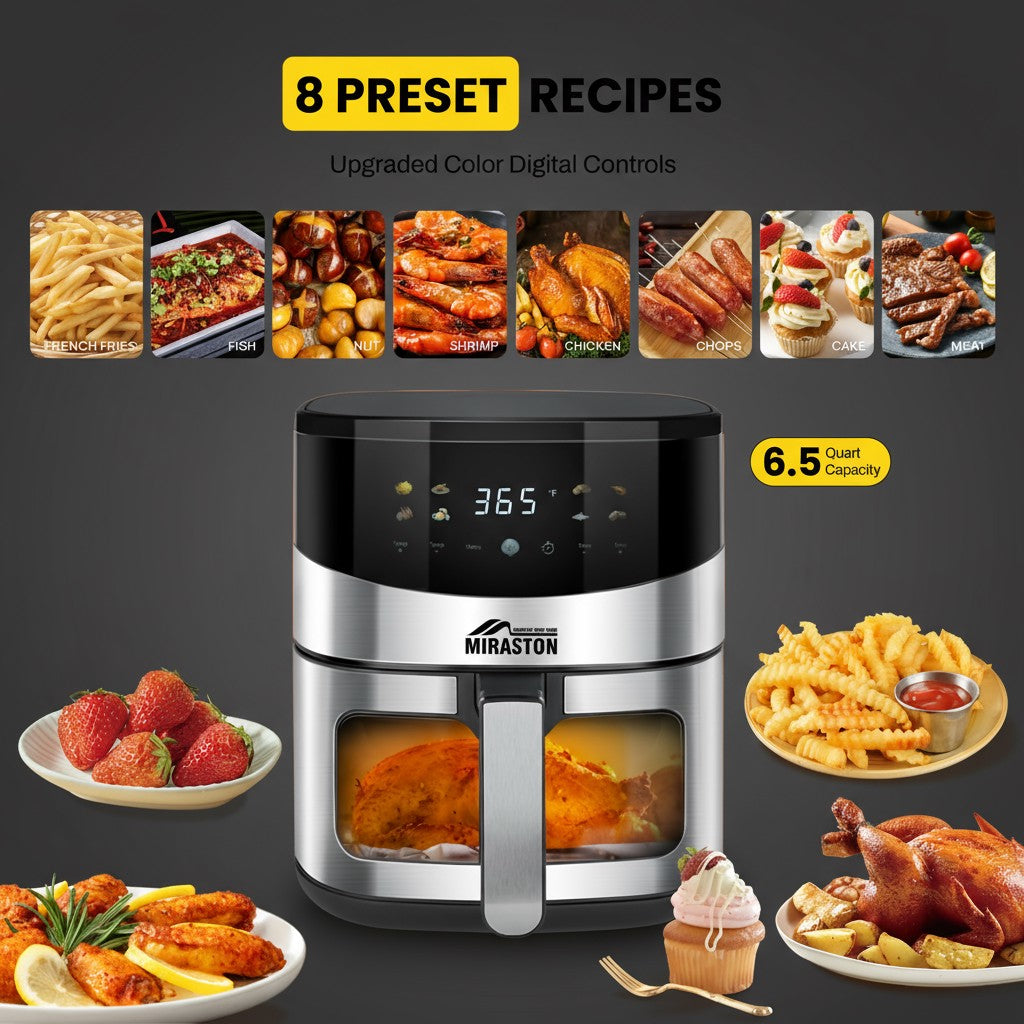 6.5QT Digital Air Fryer with Window & Touch Screen – Stainless Steel
