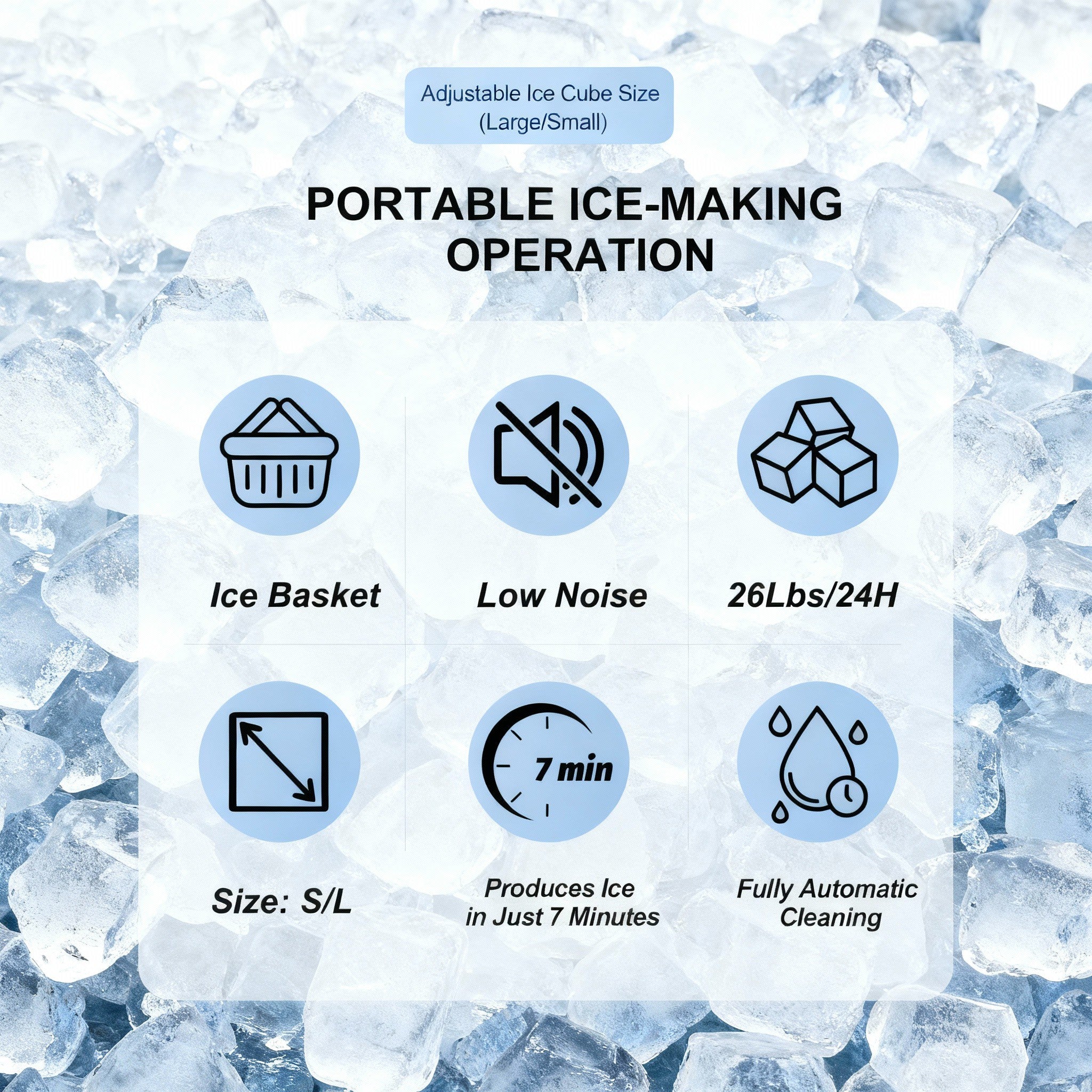 Portable Countertop Ice Maker Machine – Fast Ice Making, 2 Ice Sizes