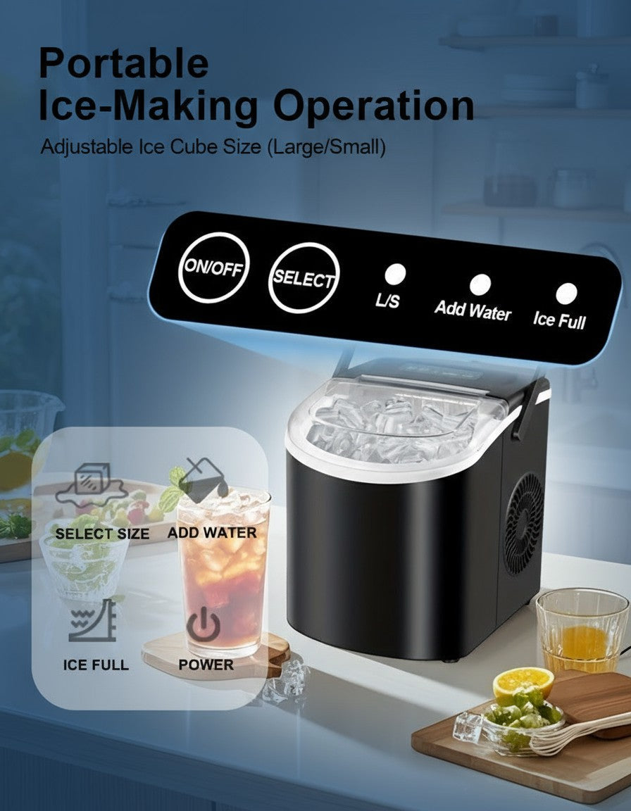 Portable Countertop Ice Maker Machine – Fast Ice Making, 2 Ice Sizes