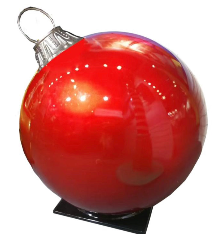 24" Fiberglass Ornament - Red with Silver Cap