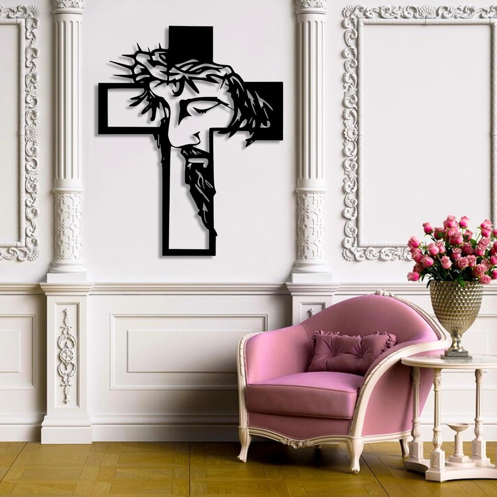 OZF Metal Jesus Cross Wall Decor, Christian Cross Metal Sign Wall Art, Christ Jesus Hanging Art, Gift for Christian, Living Room Bedroom Prayer Room Home Decor