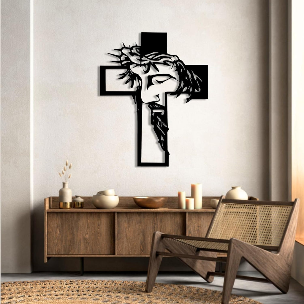 OZF Metal Jesus Cross Wall Decor, Christian Cross Metal Sign Wall Art, Christ Jesus Hanging Art, Gift for Christian, Living Room Bedroom Prayer Room Home Decor